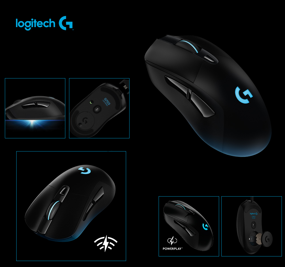 Mouse Sem Fio Gamer Logitech G703 Hero 16k Lightspeed, Recarregável, RGB Lightsync, 6 Botões, 16000 DPI , Preto- 910-005639
